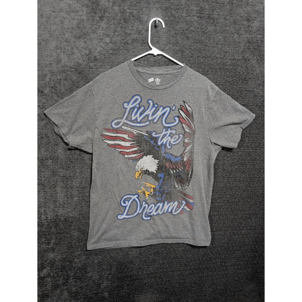 Celebrate Patriotic Mens XL Gray Livin the Dream Eagle Graphic T-Shirt 2173